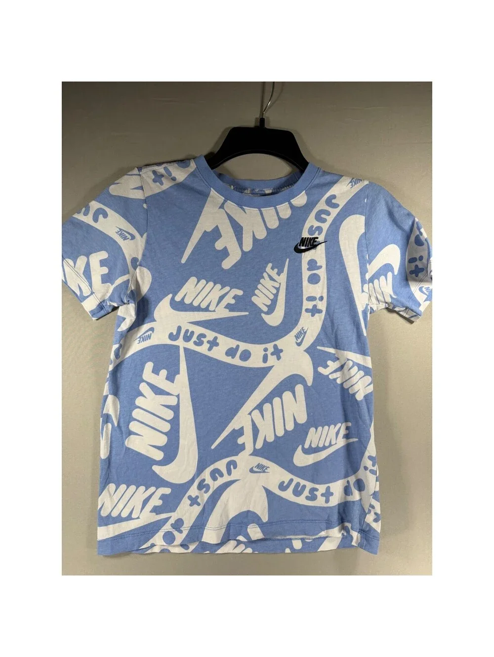 Nike Boys Light Blue Just Do It All Over Print Graphic T-Shirt Large L 14-16
